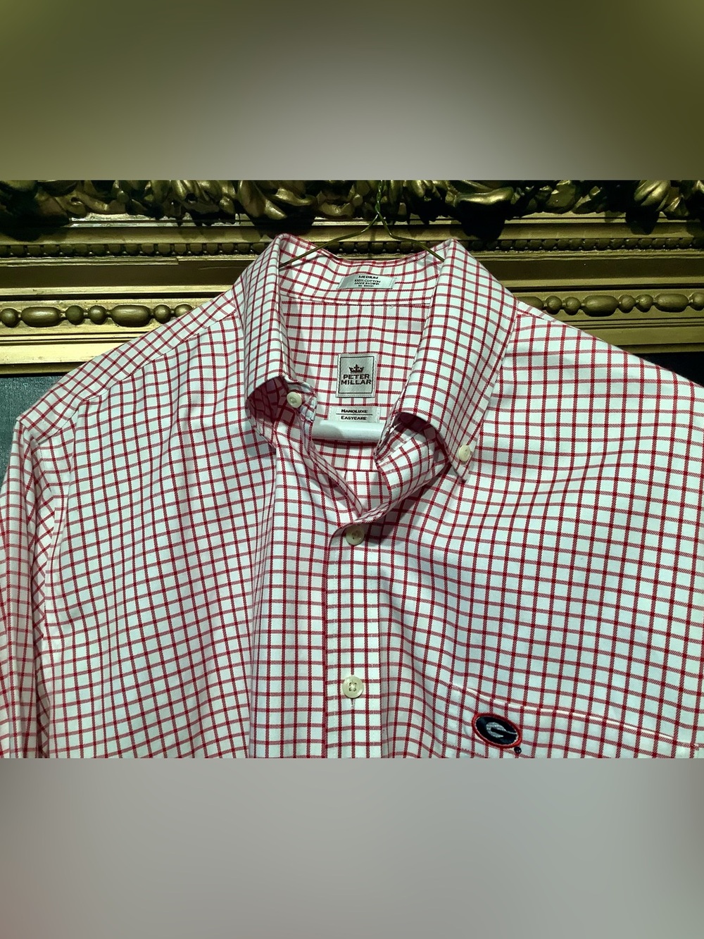 Peter Millar Nanoluxe Shirt Red Windowpane Check Georgia Bulldogs Sz Med NWOT